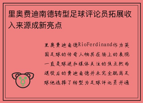里奥费迪南德转型足球评论员拓展收入来源成新亮点